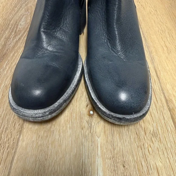 Free People Blue Black Leather Ankle Boots Western Boho Heel Booties EU 38 - Picture 4 of 13